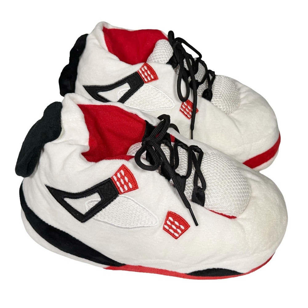 Jordan Air 4 Slippers Plush Slip On Lace Up Sneaker Shoes One Size Men's 4.5-9